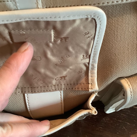 Beautiful Rafē Bag in a Tan Canvas with White Leather Trim. - Picture 13 of 16